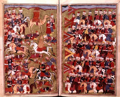 The Army of Aicha at the Battle of Djamal in 656, illustration from Hamla-i-Haydari, by Mirza Muhammad Rafi Bazil, 1808 by Indian School